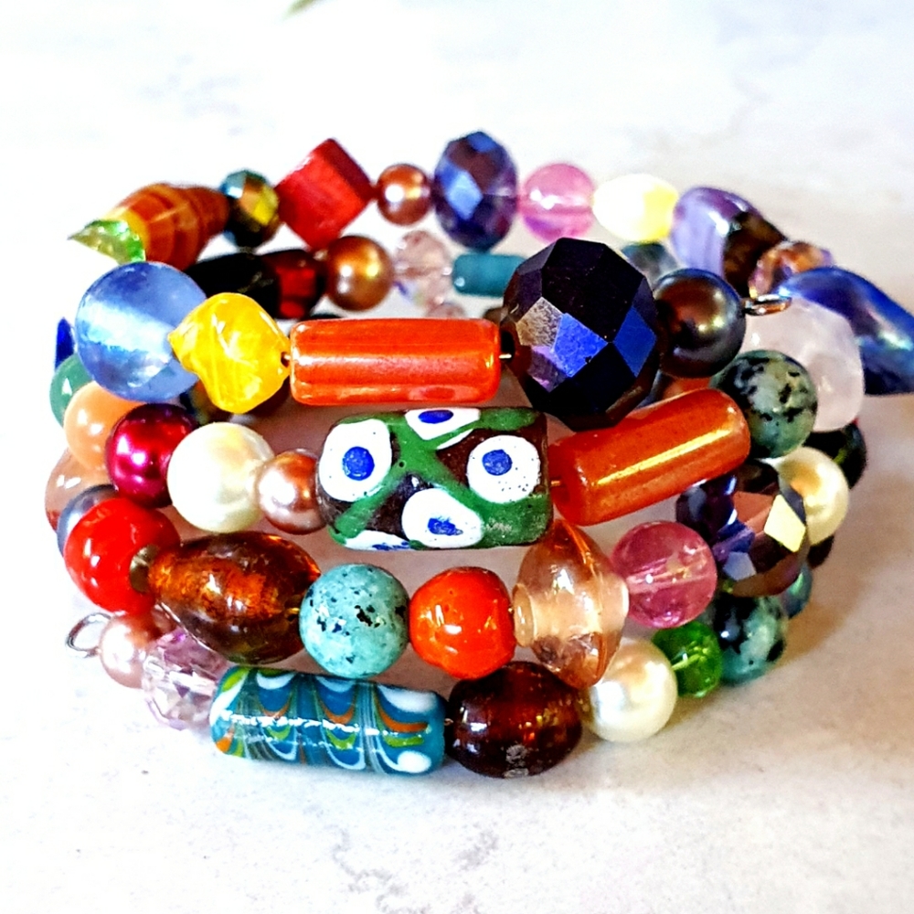 Multicolor Gemstones Memory Wire Bracelet